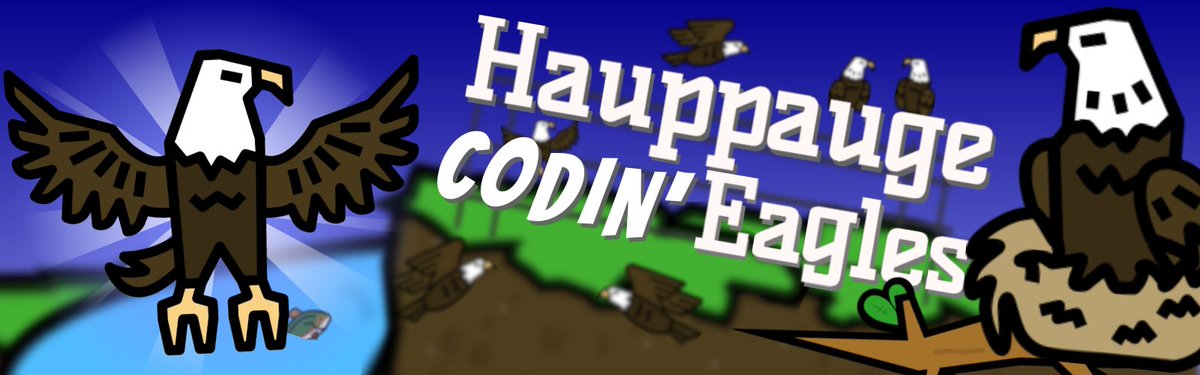 FerraraCodes's tweet image. Hauppauge Codin’ Eagles banner for the 2024 @kid_OYO #codeconquest - a product of the the hard work of @ThatCodinTurtle - a few Easter Eggs in this one... can you spot them? @CanUCode @HPS_Eagles @Thomsbots