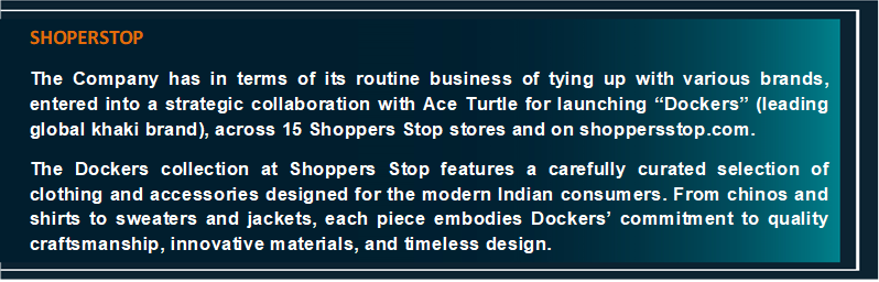 analystmohalla's tweet image. #SHOPERSTOP has in terms of its routine business of tying up with various brands, entered into a strategic collaboration with Ace Turtle for launching “Dockers” (leading global khaki brand), across 15 Shoppers Stop stores and on