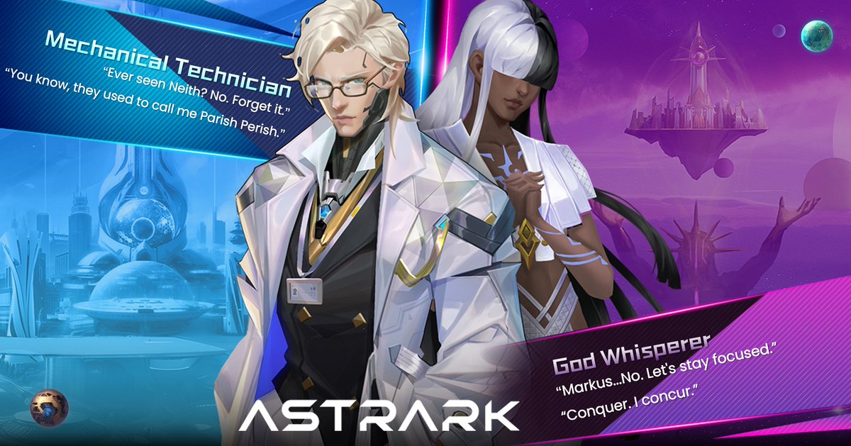 AstrArk_World's tweet image. As pioneers of AstrArk, God Whisper, and Mechanical Technician redefine the concept of partnership. 

While the Mechanical Technician's transformation alters the physical realm, Whisper's spiritual journey unveils new dimensions. 

Together, they embody evolution and love in the…