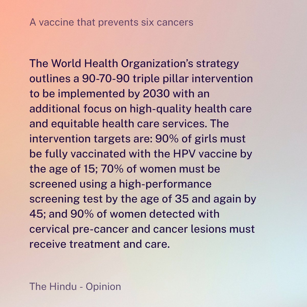 Learn about the 90-70-90 triple-pillar intervention by WHO that focuses on tackling cancer prevalence. @karkinoshealth thehindu.com/opinion/op-ed/…