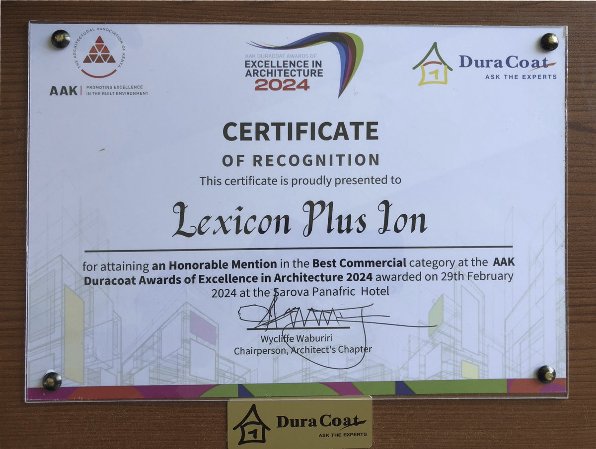 LexiconplusIon's tweet photo. We Won Yet Again!

This time for Zamani Business Park Honorable Mention Best Commercial Design 2024 at the AAK Duracoat Awards of Excellence in Architecture

#architecture  #Awards #designthinking https://t.co/l0CQXDjOre