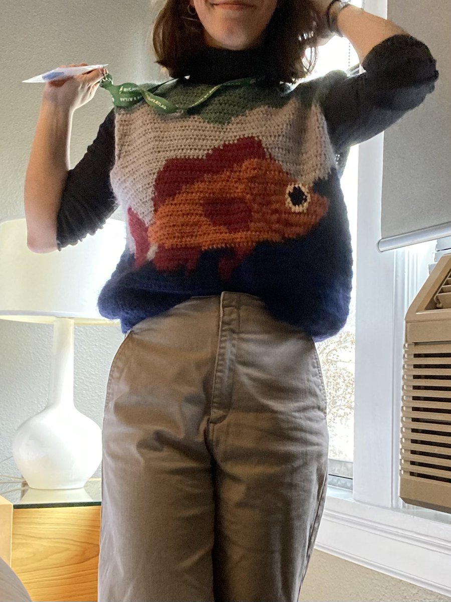 There are not many better places to show off a fish shirt than to the #WFC2024. Be prepared to see some more marine related crochet outfits… 🧶