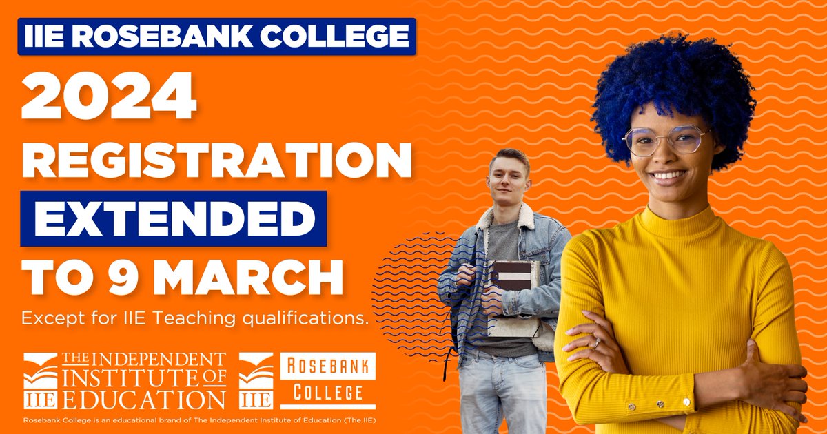 Rosebank_Int's tweet photo. Registrations are still open until 9th March at IIE Rosebank College. Your Future has options; register today. Visit https://t.co/B36VaGNUta for more information, or send a WhatsApp text to 087 240 6457. 
#iierosebankcollege #registertoday #registrationstillopen https://t.co/eyqvmpjFpU