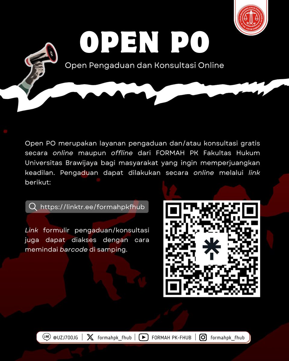FORMAHPK_FHUB's tweet photo. SALAM FORMAH PK!

OPEN PO kembali hadir untuk mempermudah masyarakat dalam mengakses layanan bantuan hukum.

#OpenPO #Pengaduan #KonsultasiHukum #BantuanHukum #Malang #Advokasi #FORMAHPK #FHUB https://t.co/FstCqDMb5f