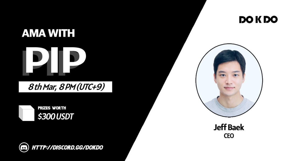 [DOKDO DAO X PIP AMA] 
 
🎁$240 USDT in AMA
🐦$60 USDT in Twitter Raffle

📆DATE : 8th, Mar, 2023
⏰TIME : 20:00 KST / 11:00 UTC 
🏫Venue : discord.gg/dokdo

1️⃣ Follow 
<a href="/DOKDODAO/">DOKDO DAO</a>
<a href="/Dokdo_web3/">DOKDO Web 3.0</a>
<a href="/getpipcom/">pip💧</a>

2️⃣ LK l RT l TAG 3 Friends

3️⃣ Fill out the Form