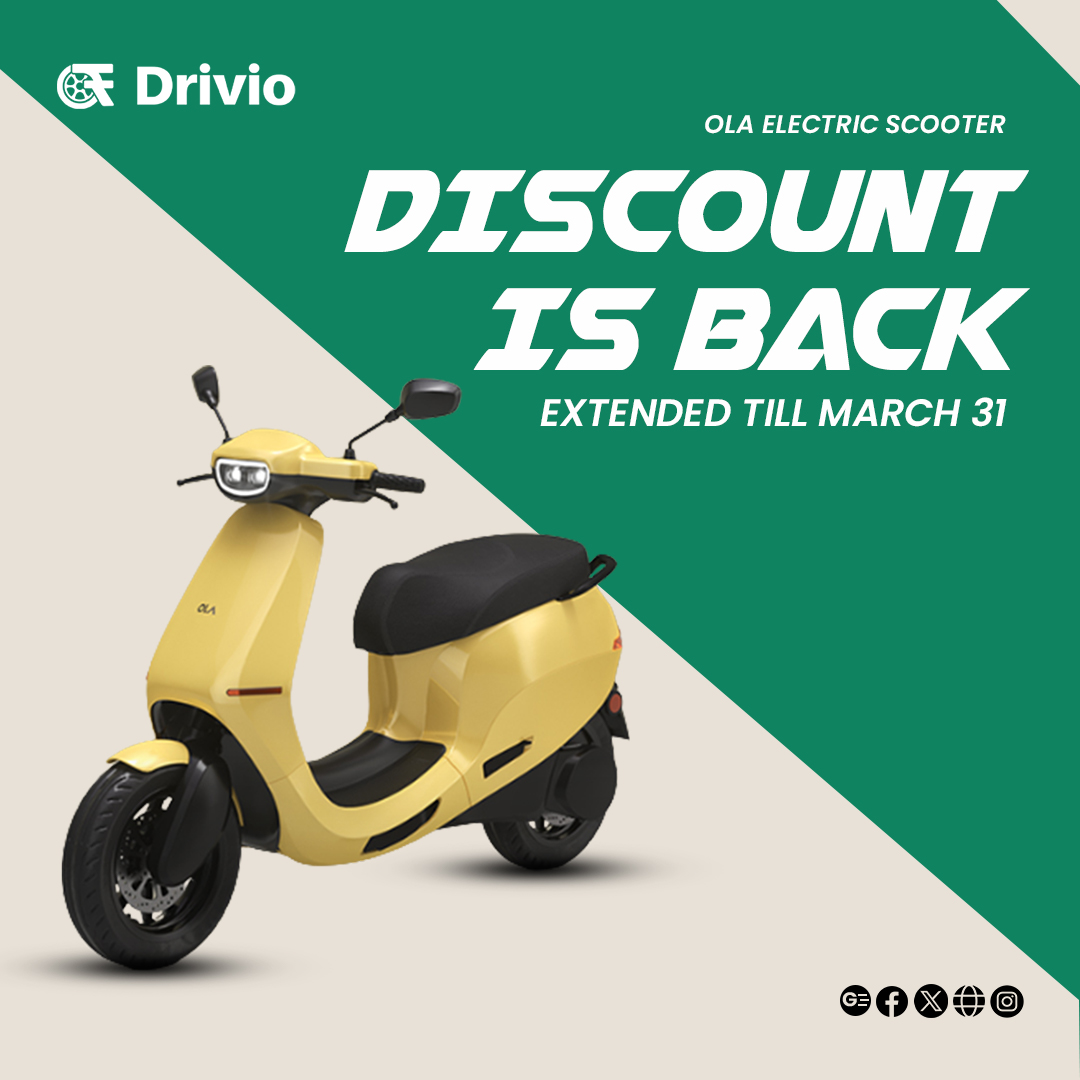 Attention all riders! The Ola Electric Scooter discount is back by popular demand and now extended till March 31.

Read more drivio.in/news/ola-elect…

#OlaElectric #ScooterDiscount #ElectricMobility #TwoWheelerLove #RideGreen #TwoWheelerFinance #drivio_official