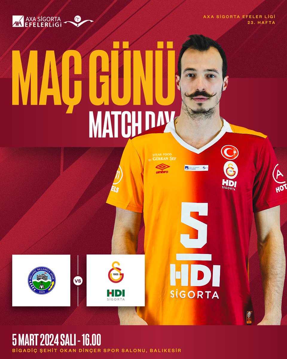 #MaçGünü | Bigadiç Belediye - Galatasaray HDI Sigorta 

🏐 AXA Sigorta Efeler Ligi 23. Hafta
📅 05.03.2024 
⏱ 16.00
📍 Bigadiç Şehit Okan Dinçer Spor Salonu, Balıkesir
📺 TVF Voleybol TV