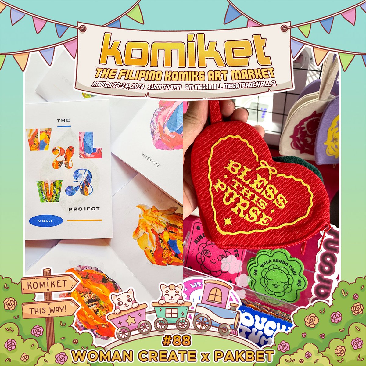 KomiketPH's tweet photo. A great weekend awaits! Drop by and discover the freshest comics &amp; art from stickers, prints, jewelry &amp; merch, designed by our local creators!#supportlocalcreators at Komiket on March 23-24, SM Megamall Megatrade Hall 2, 11am to 8pm. Tix P100 only~

#komiketmarch
#komiket2024 https://t.co/MNm3fwKnV0