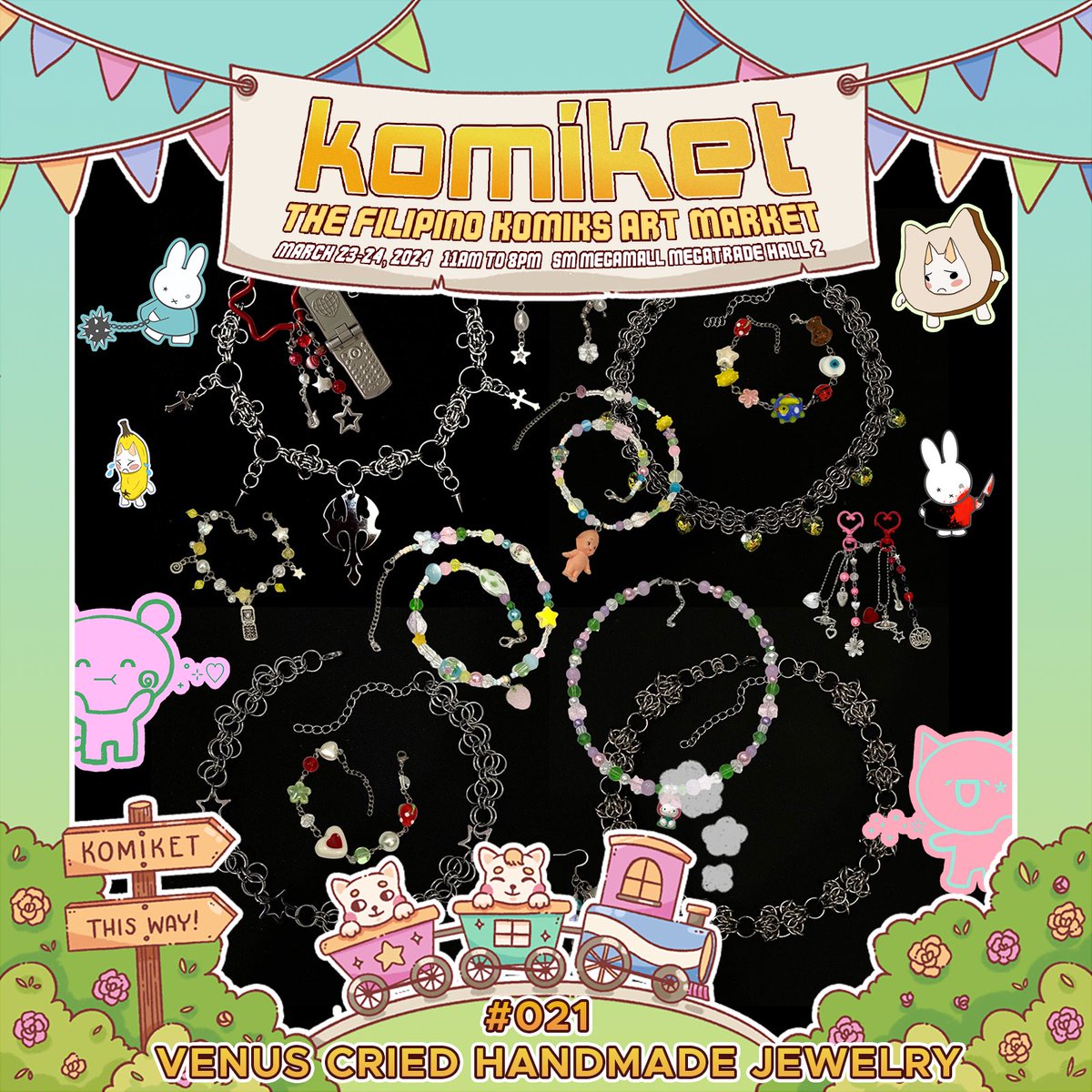 KomiketPH's tweet photo. A great weekend awaits! Drop by and discover the freshest comics &amp; art from stickers, prints, jewelry &amp; merch, designed by our local creators!#supportlocalcreators at Komiket on March 23-24, SM Megamall Megatrade Hall 2, 11am to 8pm. Tix P100 only~

#komiketmarch
#komiket2024 https://t.co/MNm3fwKnV0