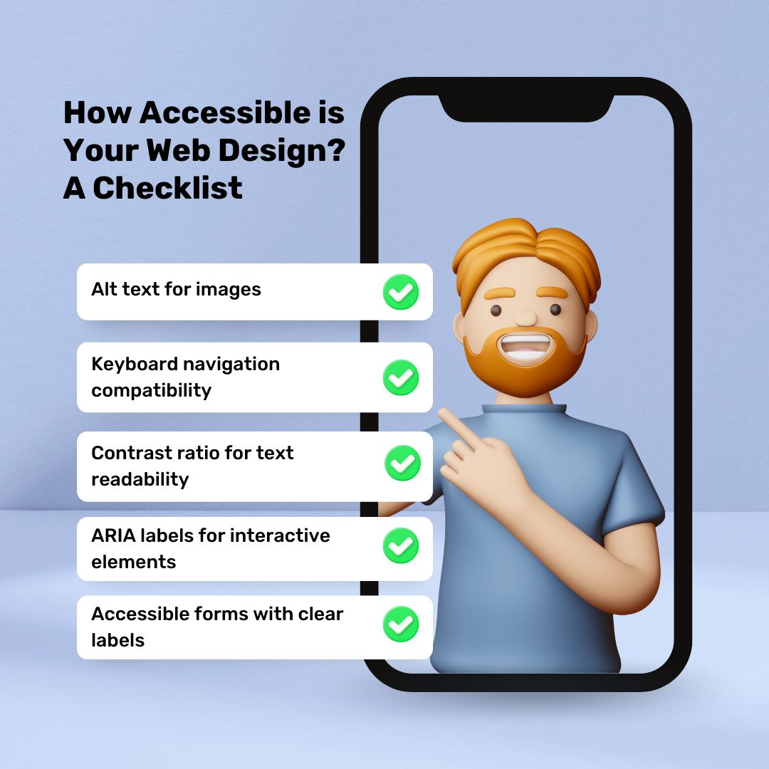 Inclusive design for all! 👥🌍 Make your web design accessible with our essential checklist. Ensure everyone can navigate your site effortlessly today! ✔️

#WebAccessibility #AccessibleDesign #InclusiveWeb #AccessibilityMatters #UserExperience