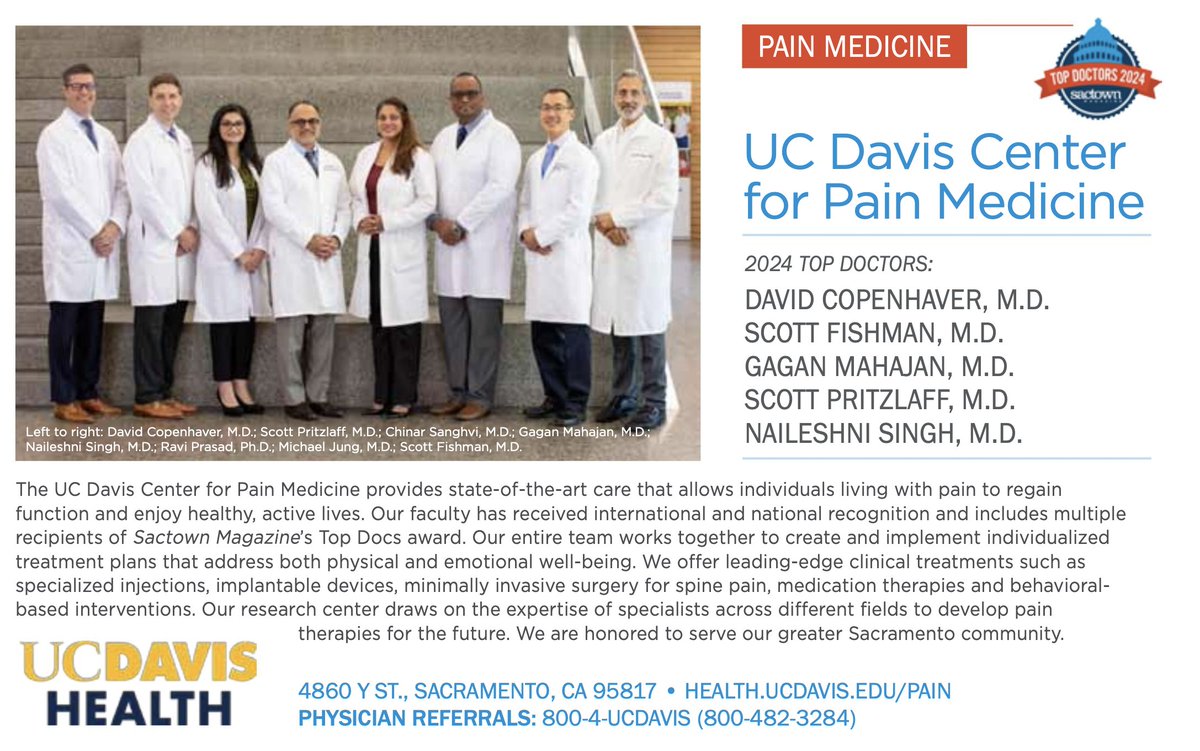 UC Davis Pain Medicine (@ucdavispain) on Twitter photo Congratulations to <a href="/UCDavisPain/">UC Davis Pain Medicine</a> representing in this years <a href="/SactownMagazine/">Sactown Magazine</a> Top Doctors 2024 issue! issuu.com/sactownmagazin⦠<a href="/UCDavisHealth/">UC Davis Health</a> <a href="/UCDavisNews/">UCDavis News Service</a> <a href="/UCDavisMedCntr/">UC Davis Med Center</a> <a href="/UCDavis_CAPR/">UC Davis Center for Advancing Pain Relief</a> Congratulations to <a href="/UCDavisPain/">UC Davis Pain Medicine</a> representing in this years <a href="/SactownMagazine/">Sactown Magazine</a> Top Doctors 2024 issue! issuu.com/sactownmagazin⦠<a href="/UCDavisHealth/">UC Davis Health</a> <a href="/UCDavisNews/">UCDavis News Service</a> <a href="/UCDavisMedCntr/">UC Davis Med Center</a> <a href="/UCDavis_CAPR/">UC Davis Center for Advancing Pain Relief</a>