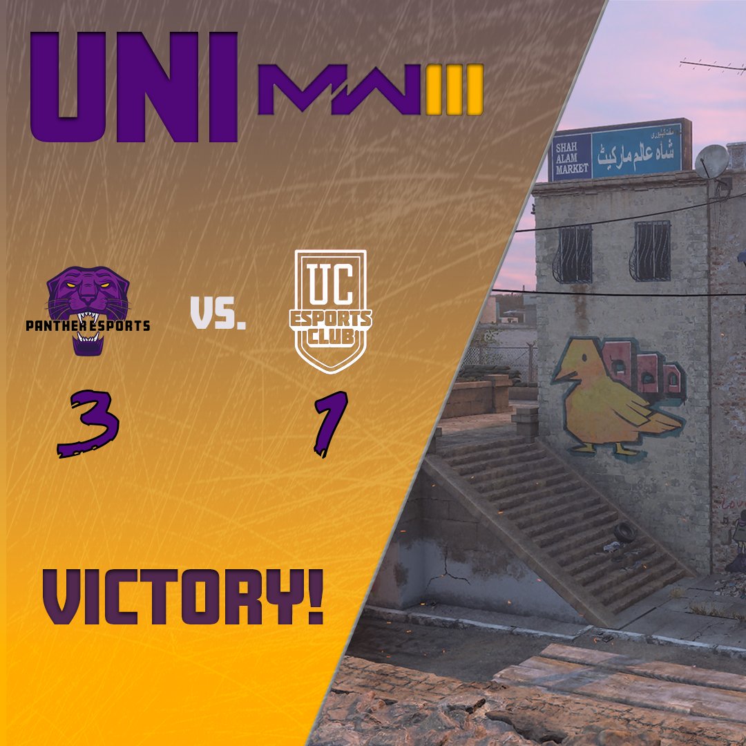 1/2 of this week!

Our <a href="/UNIPantherCoD/">UNI CoD</a> defeats <a href="/Cincy_CoD/">Cincinnati Call of Duty</a> 3-1 in their match!

HP- Skidrow: 250-233
Snd- Invasion: 2-6
Control- Invasion: 3-2
HP- Invasion: 250-205

GGs to everyone who played! Continue the success 💜
#GoCats