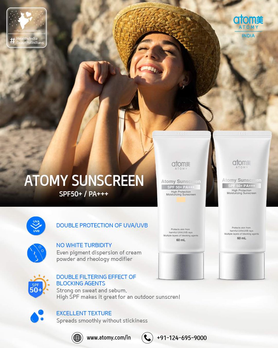 Defend your skin against sun damage with Atomy Sunscreen. Your go-to SPF for everyday protection.
.
.
.
.
.
.
.
.
#healthyindiabeautifulindians #smilewithatomy #Atomy #atomyindia #youngerskin #antiageing #SkinGoals #suncreen #spf50 #Excellent #texture #white #beige #followers