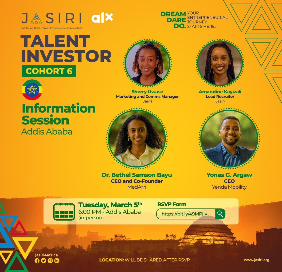 This is a reminder for our in-person information session in Addis tonight. 
Kindly RSVP here if you haven't already: bit.ly/49MPjIv. Looking forward to seeing you there!
<a href="/alx_ethiopia/">ALXEthiopia</a>
#Jasiri4Africa