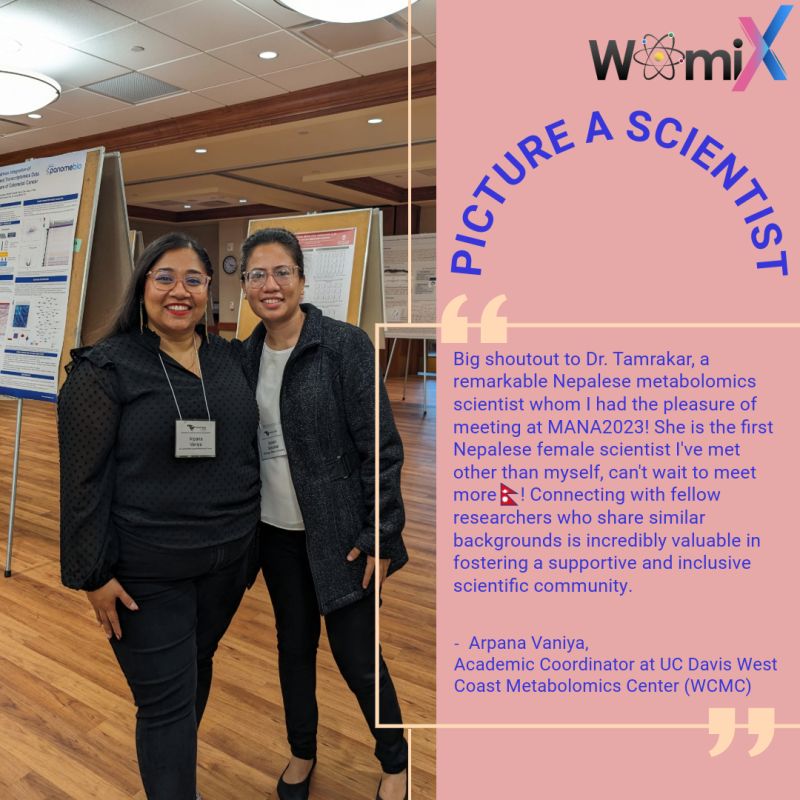 You know it's a great conference when there are other #Nepalese 🇳🇵#metabolomics scientists in attendance! Arpana Vaniya, Ph.D. is giving a shoutout to Dr. Sonam Tamrakar, a connection from the MANA 2023 conference.