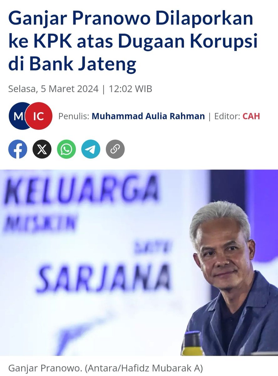 ✅️ Tuduhan Korupsi E-KTP GAGAL ✅️ Tuduhan Wadas GAGAL ✅️ Tuduhan Rembang GAGAL ✅️ Dicurangi di Pilpres ✅️ Dikhianati Kawan sendiri Sekarang ISU Korupsi Bank Jateng dinaikkan untuk mengalihkan isu Hak Angket DPR RI Tetap TEGAR PAK, orang baik dan jujur selalu dimusuhi…