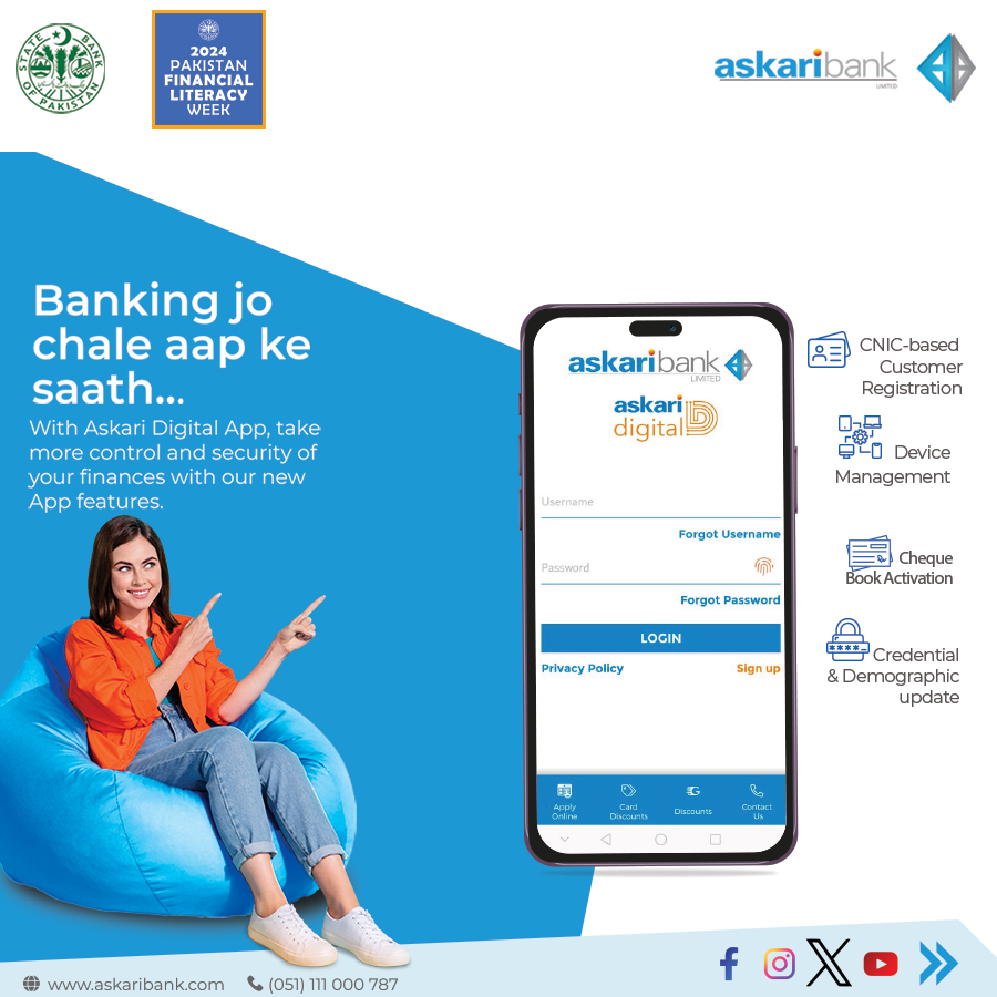 Banking jo chale aap ke saath! Experience the power of control and security at your fingertips with the enhanced Askari Digital App. #AskariBank #bankingonthego #pakfinancialliteracy #MobileBanking #pflw