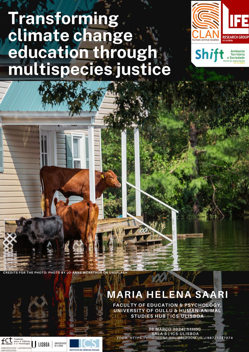 Na terça-feira, dia 26 de Março, Maria Saari, da Faculty of Education &amp; Psychology, University of Oullu e do Human-Animal Studies Hub, ICS-ULisboa, vai estar no <a href="/life_ics/">LIFE Research Group ICS-ULisboa</a>, a apresentar “Transforming climate change education through multispecies justice”.