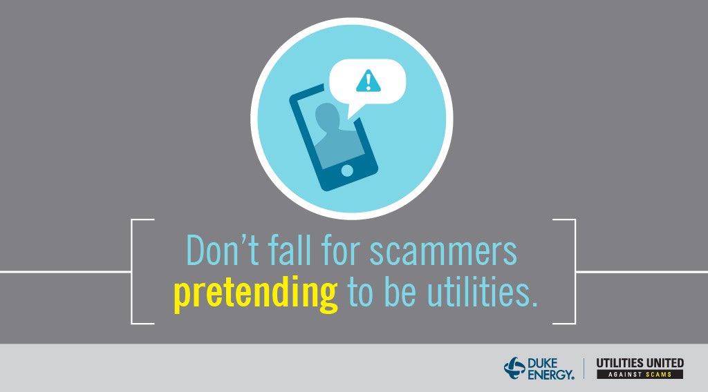 Know the signs and beware of scammers claiming to be a utility employee. Remember that we’ll never threaten immediate disconnection or demand payment information over the phone. Learn how to spot some of the most common #scams at duke-energy.com/StopScams #StopScams