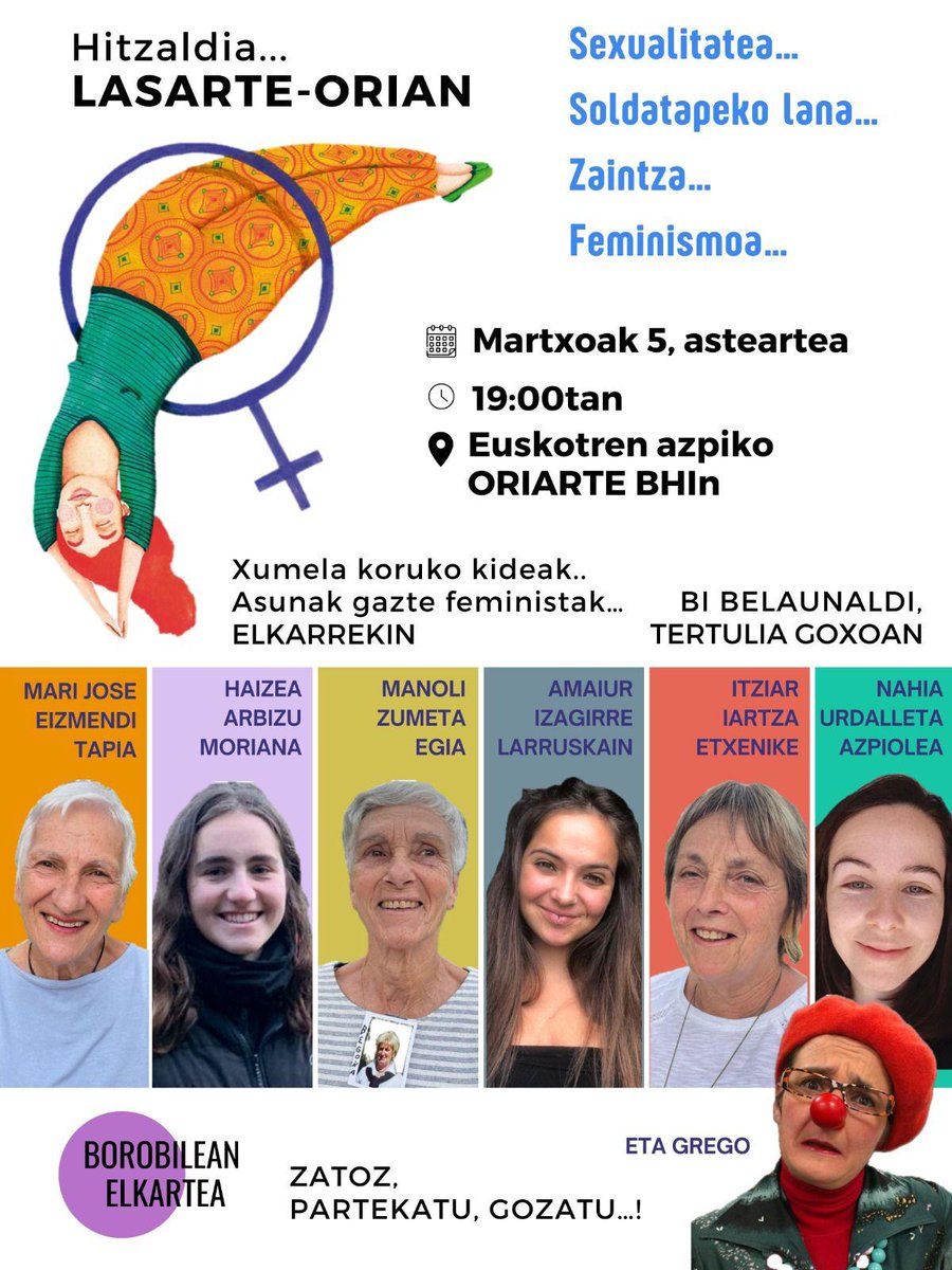 Gaur tertulian izango gara Hiru Xumelakide…
eta Asunak taldeko hiru neska gazte feminista.
Eta Grego umore morez…
Euskotren azpiko Oriarten. #feminismoa #M8