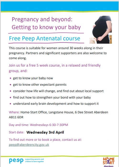 Registration is still for the new Antenatal Peep group we're running with @peepaberdeen New sessions start Wednesday 3rd of April 6.30-7.30pm! If you're interested or have questions, please get in touch by emailing peep@aberdeencity.gov.uk.