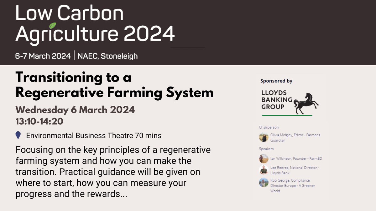 🚜 We’re excited to join 1,000s of farmers, landowners & rural business owners at the Low Carbon Agriculture Show tomorrow! At 1.10pm, AGW’s Rob George joins an esteemed panel to discuss 'Transitioning to a #RegenerativeFarming System'. See you there!👇 lowcarbonagricultureshow.co.uk/visit/conferen…