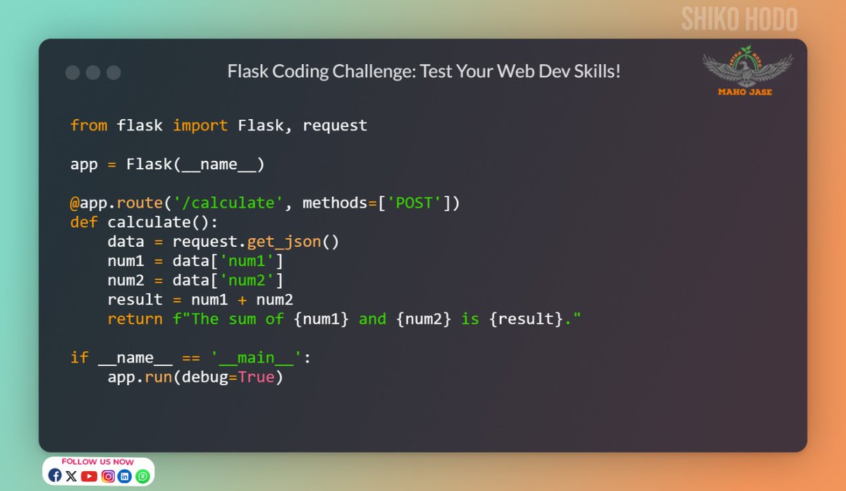 Embark on a journey of discovery with Flask! Solve our latest coding challenge and test your web development prowess! 💻✨

Comment your Answers Below👇🏻

#PythonLearning #DeveloperLife #WebDevLife #CodeNerd #FlaskEnthusiast #PythonLove #TechLife #CodeExploration #mjit #mjitquiz
