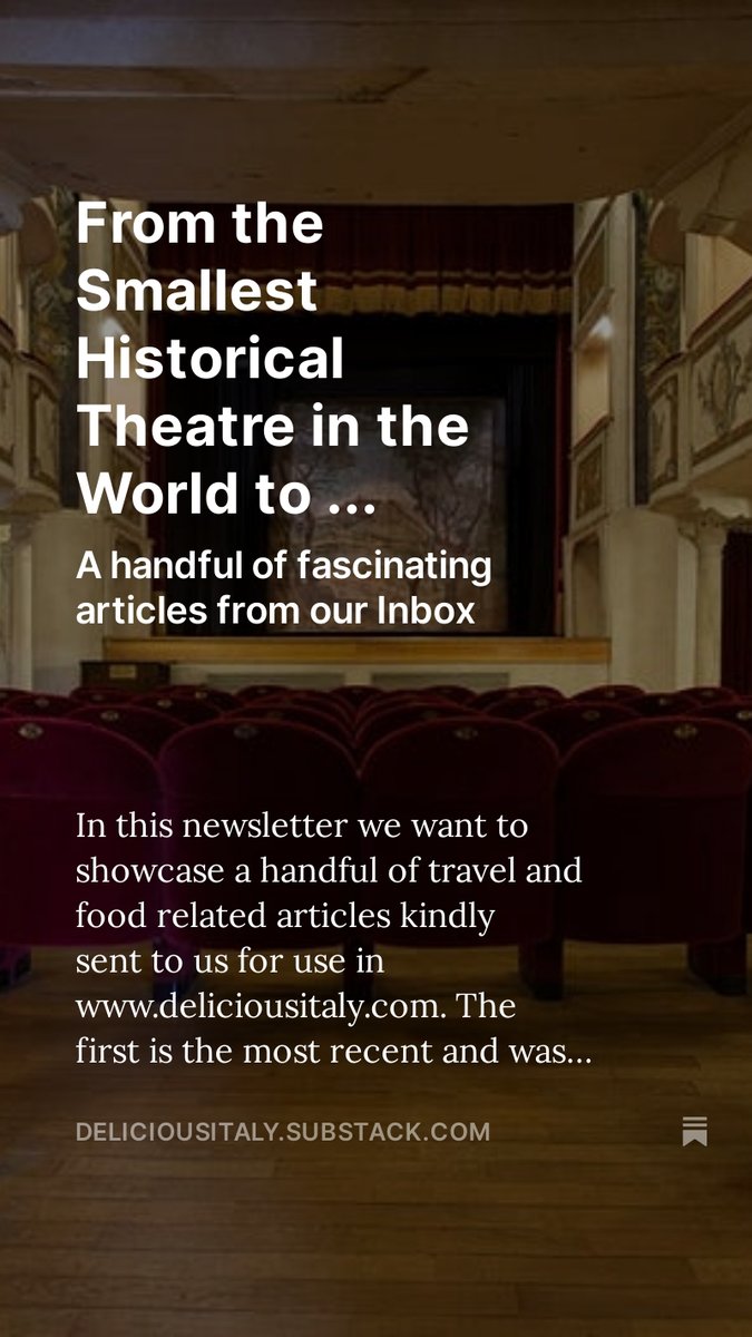 Our free to view #Italy #newsletter. We send out 2 of these a month. Sign up via the Substack link below the theater chairs.