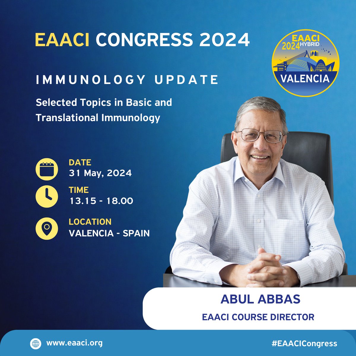 🔬 Enhance your knowledge of immunology at the 'Immunology Update: Selected Topics in Basic and Translational Immunology' course, led by Dr.Abbas, during EAACI Congress 2024 in Valencia! Limited spots available, register now👉🏼 shorturl.at/htHP0 #EAACIcongress #Valencia
