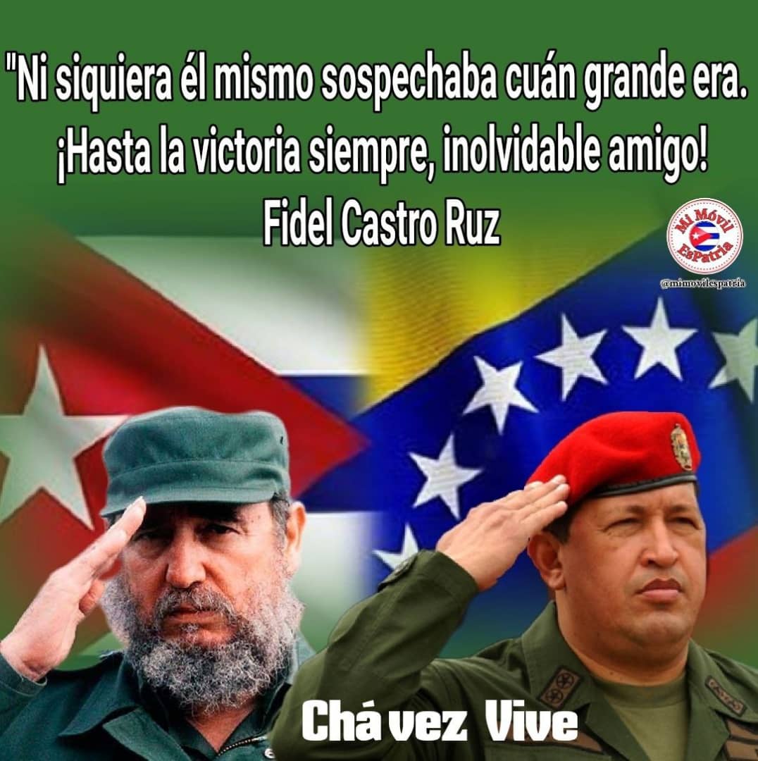 Evocamos a quien #Fidel justamente calificó como  "el mejor amigo de #Cuba", en el aniversario de su partida a la inmortalidad. Su legado ejemplar también inspira muestras luchas. #ChávezVive