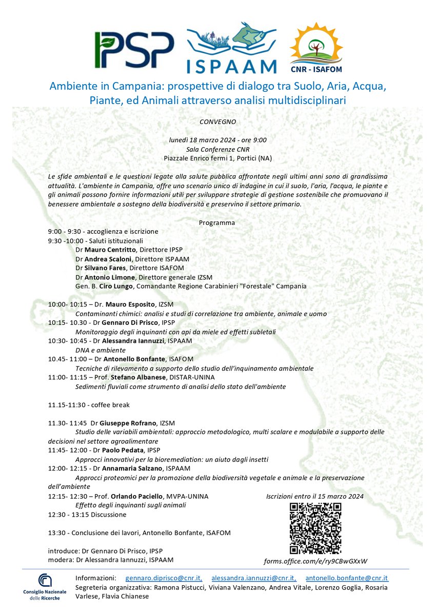 #Convegno 
#18marzo | ore 9.00 | #Cnr Portici
 Le tematiche trattate sono relative alle #sfideambientali legate alla #salutepubblica