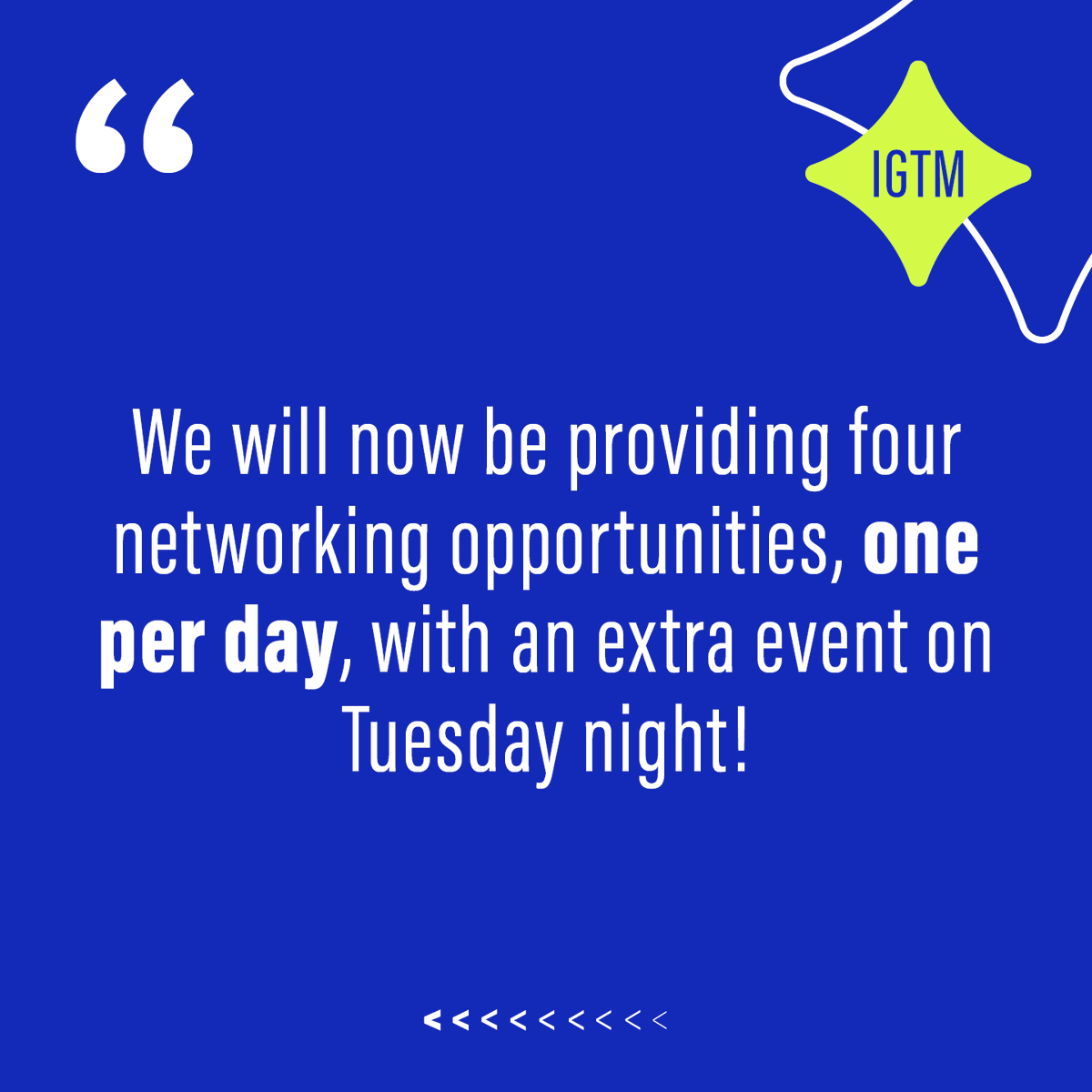 You expressed how much you valued the chances for networking to interact and make connections outside of meetings. That’s why we’ll now be providing four networking opportunities, one per day, with an extra event on Tuesday night! 🤝 🍻 igtmarket.com #GolfTogether