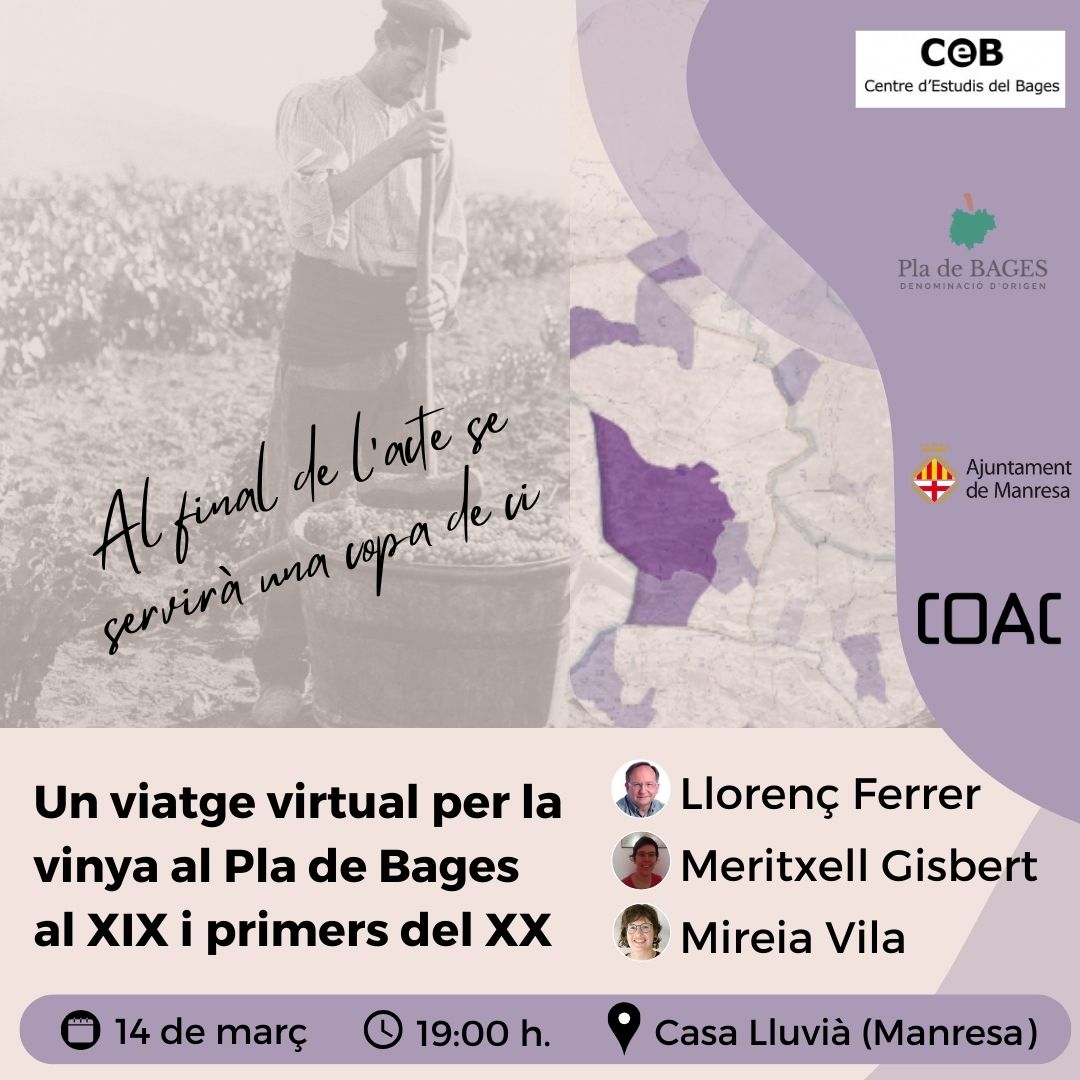 Si voleu saber fins on havia arribat la vinya al Bages abans de la fil.loxera us ho explicarem a la Casa Lluvià de Manresa el proper dia 14 de març <a href="/llferreralos/">Llorenç Ferrer Alòs</a>