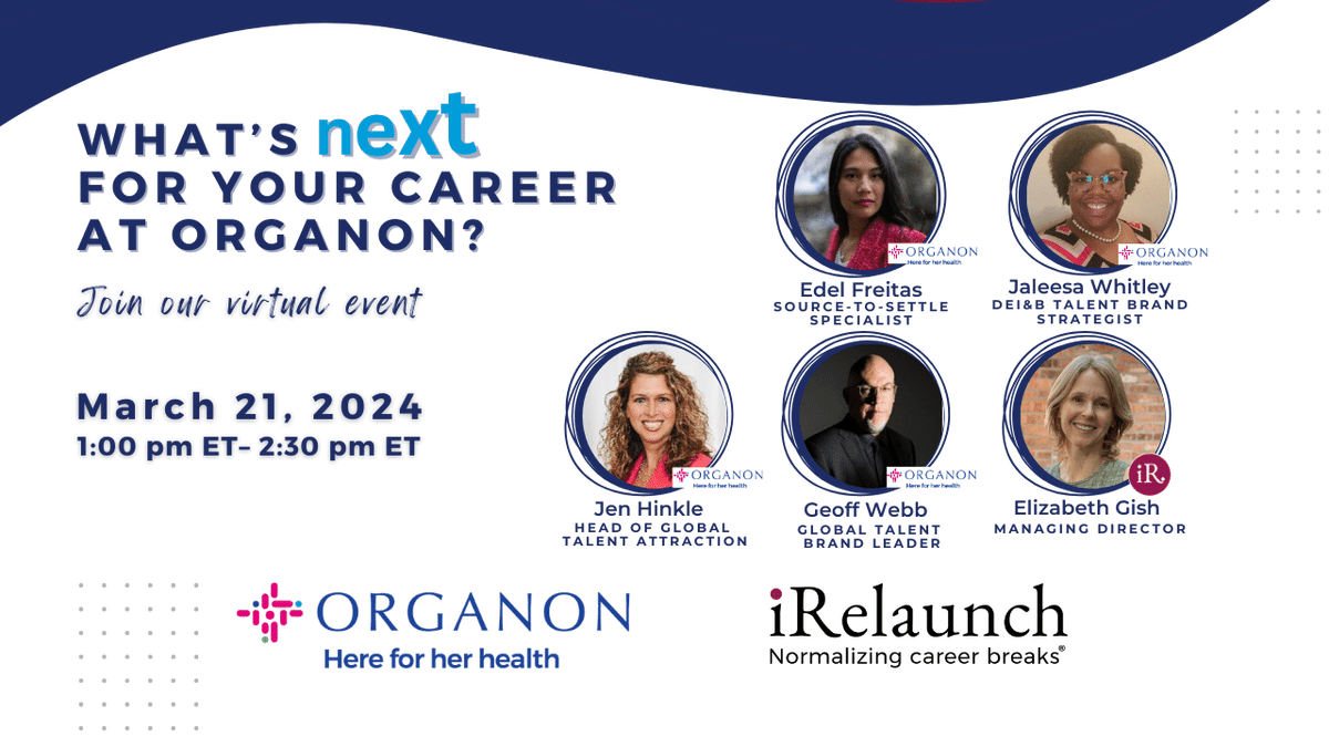 🔊  Have you taken a #careerbreak? Are you ready to rejoin the workforce?  Register for the virtual event, “What’s Next for Your Career at Organon?” on 🗓 March 21 at 1PM ET. irelaunch.site/gujI50QIU7h

#RelaunchwithOrganon  #WeAllBelong #irelaunch #careerbreaks #careerreentry