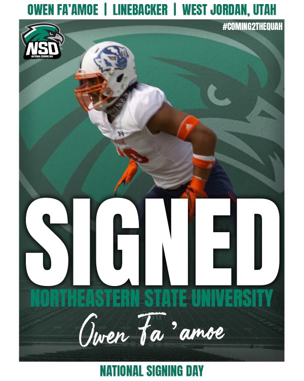 Owen Fa’amoe is a 6’2 electric linebacker coming from Snow College. Owen is a high energy baller who rushes the quarterback with great tenacity and stops the run at the point of attack! Welcome to the Quah! 🦅🔥🦅