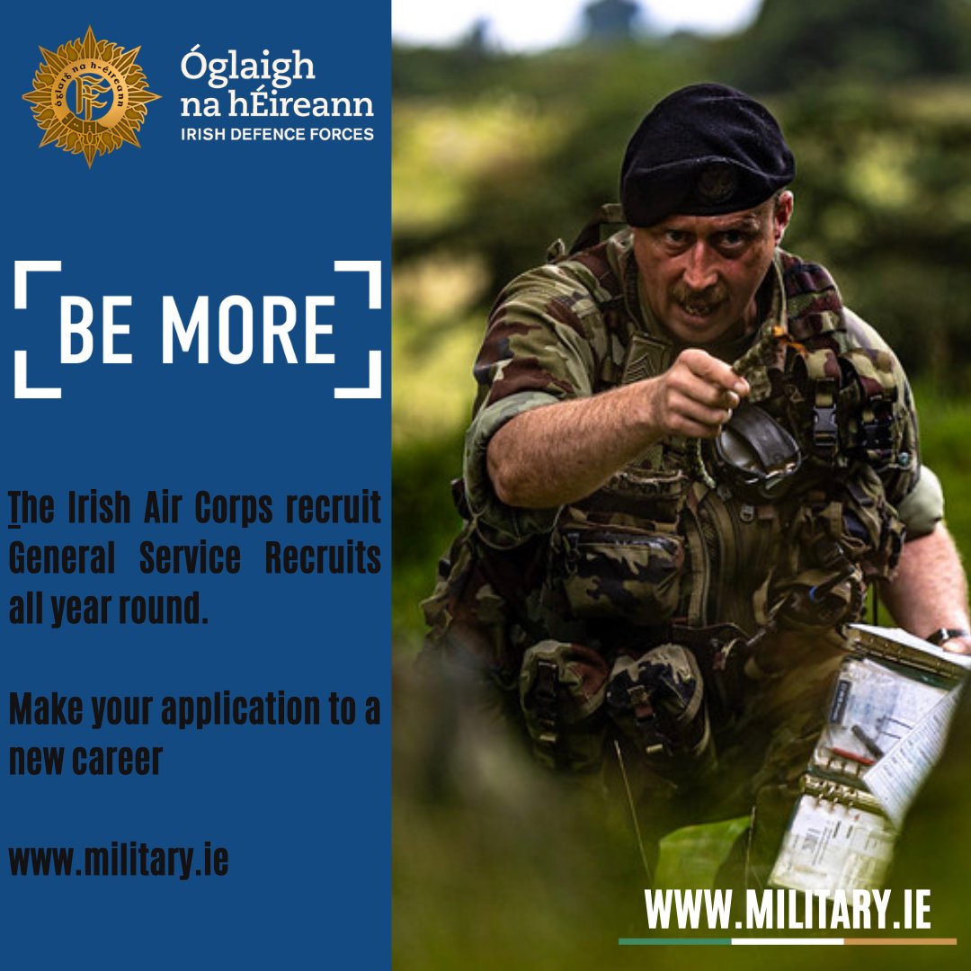 BE MORE The Irish Defence Forces recruit Air Corps, Naval Service and Army recruits all year round. Start your Application to a new career. Apply Now military.ie/en/careers/ #bemore #military #NavalTraining #careers #recruiting #jobs #hiring