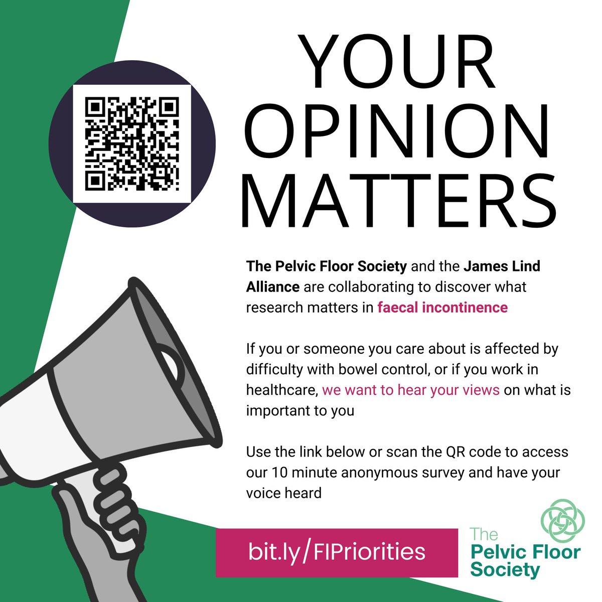 What questions do you have about faecal incontinence or bowel accidents? 

Have your say: bit.ly/FIPriorities

#FIResearchPriorities #faecalincontinence #bowelincontinence #obstetricanalsphincterinjury 

@LindAlliance @TPFSuk
