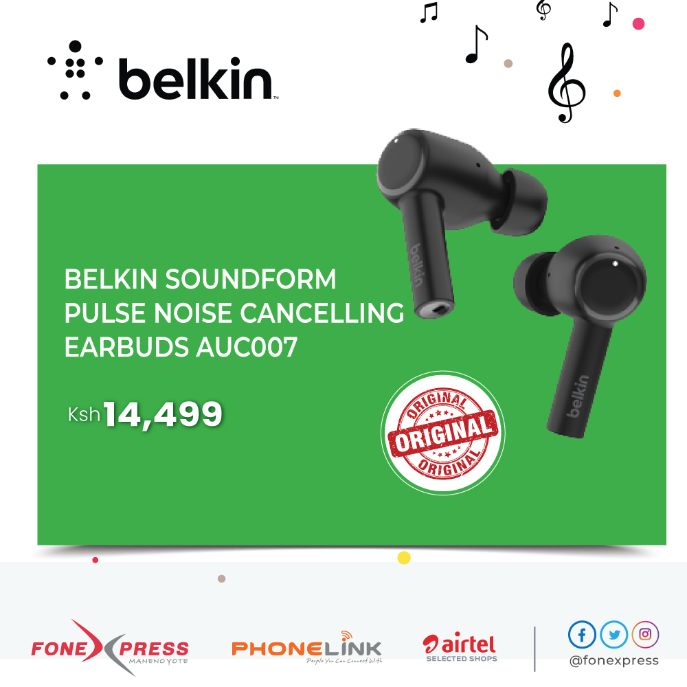 Enjoy high-fidelity sound and premium features. Three mics per earbud drive Hybrid ANC technology to quiet distractions and the roar of everyday elements. Get Belkin SoundForm ANC Earbuds at Ksh.14,499 .^MC
