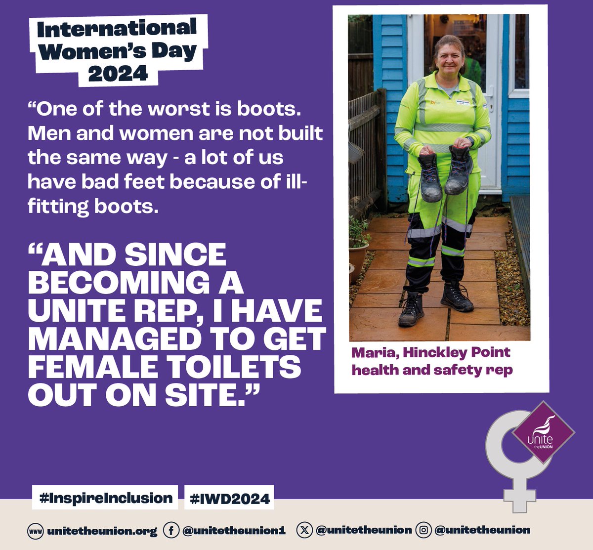 Women workers on building sites need their own boots. Maria makes sure women get the PPE they need. On Unite Live today, we meet Maria: unitelive.org/international-… #IWD2024 #JobsPayConditions