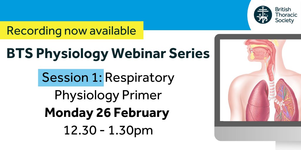 Recording now available! This BTS webinar was the first of a four-part series on Respiratory Physiology. This session focused on the principles of Physiology, and the recording is now available here: bit.ly/3ST8edU