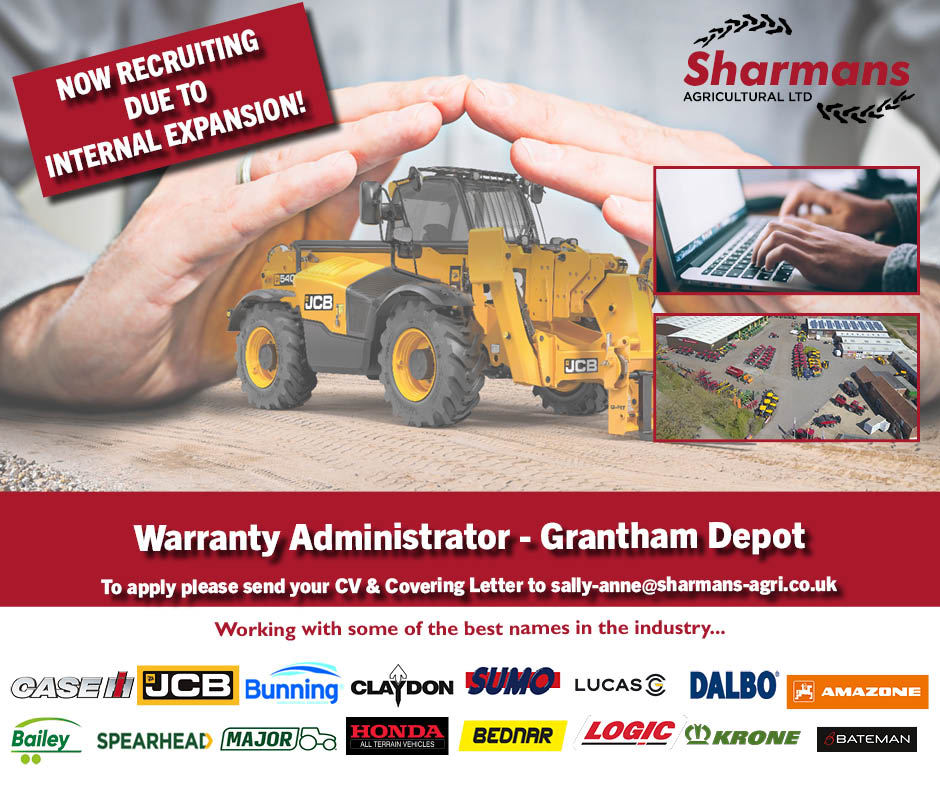 📢We are hiring! A Warranty Administrator at our Grantham Depot📢
For more information view the job description on our website - ow.ly/ns6U50QLrRf
To apply please send your CV & Covering Letter to sally-anne@sharmans-agri.co.uk

#AgriculturalJobs #JobsInAgriculture