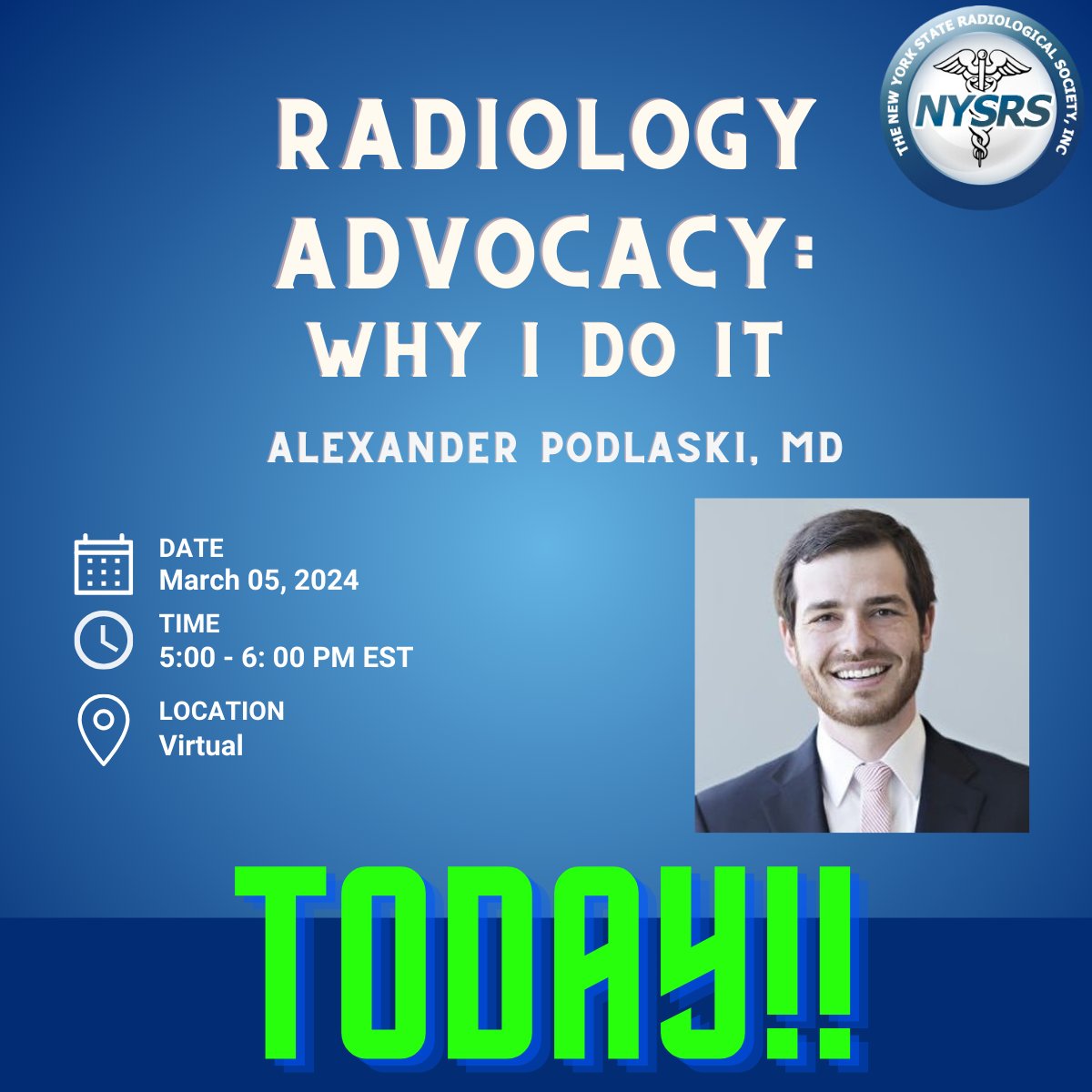 NYSRS, Inc (@nysrsociety) on Twitter photo TODAY!
5pm EST
Zoom link here: nysrs.org/radiology-advo…
<a href="/RADPAC/">RADPAC</a> <a href="/NYSRS_RFS/">NYSRS RFS</a> <a href="/MedSocietyNYS/">Medical Society NY</a> <a href="/RadiologyACR/">American College of Radiology</a> <a href="/ACRYPS/">ACR YPS- We've Moved! Follow @RadiologyACR.</a> <a href="/ACRRFS/">ACR RFS - We've Moved! Follow @RadiologyACR.</a> TODAY!
5pm EST
Zoom link here: nysrs.org/radiology-advo…
<a href="/RADPAC/">RADPAC</a> <a href="/NYSRS_RFS/">NYSRS RFS</a> <a href="/MedSocietyNYS/">Medical Society NY</a> <a href="/RadiologyACR/">American College of Radiology</a> <a href="/ACRYPS/">ACR YPS- We've Moved! Follow @RadiologyACR.</a> <a href="/ACRRFS/">ACR RFS - We've Moved! Follow @RadiologyACR.</a>