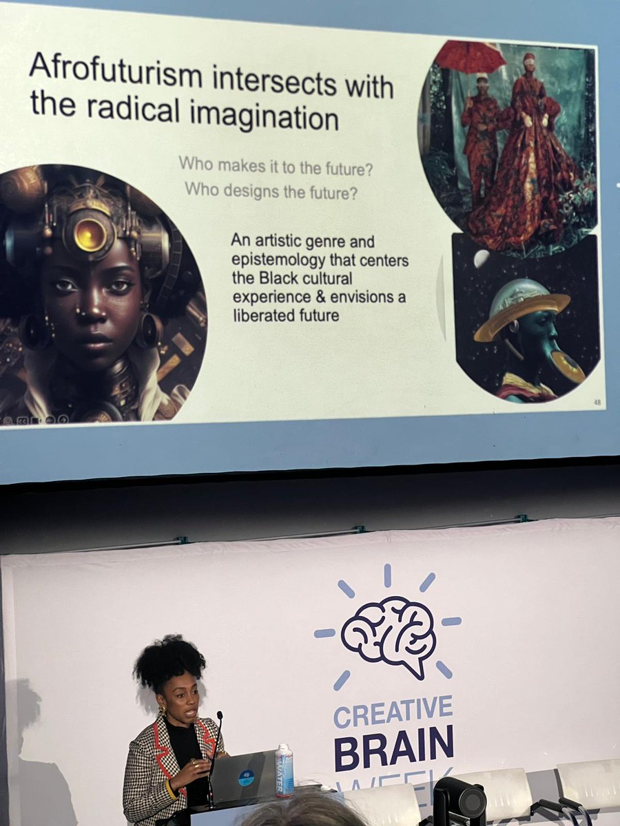 On now: @tanishahillj - an Atlantic and @gbhi-fellow demonstrates “afrofuturism [as] a way to build neuroplasticity.” Working with ageing Black women in the San Francisco area of the US. @CreativeBrainWk