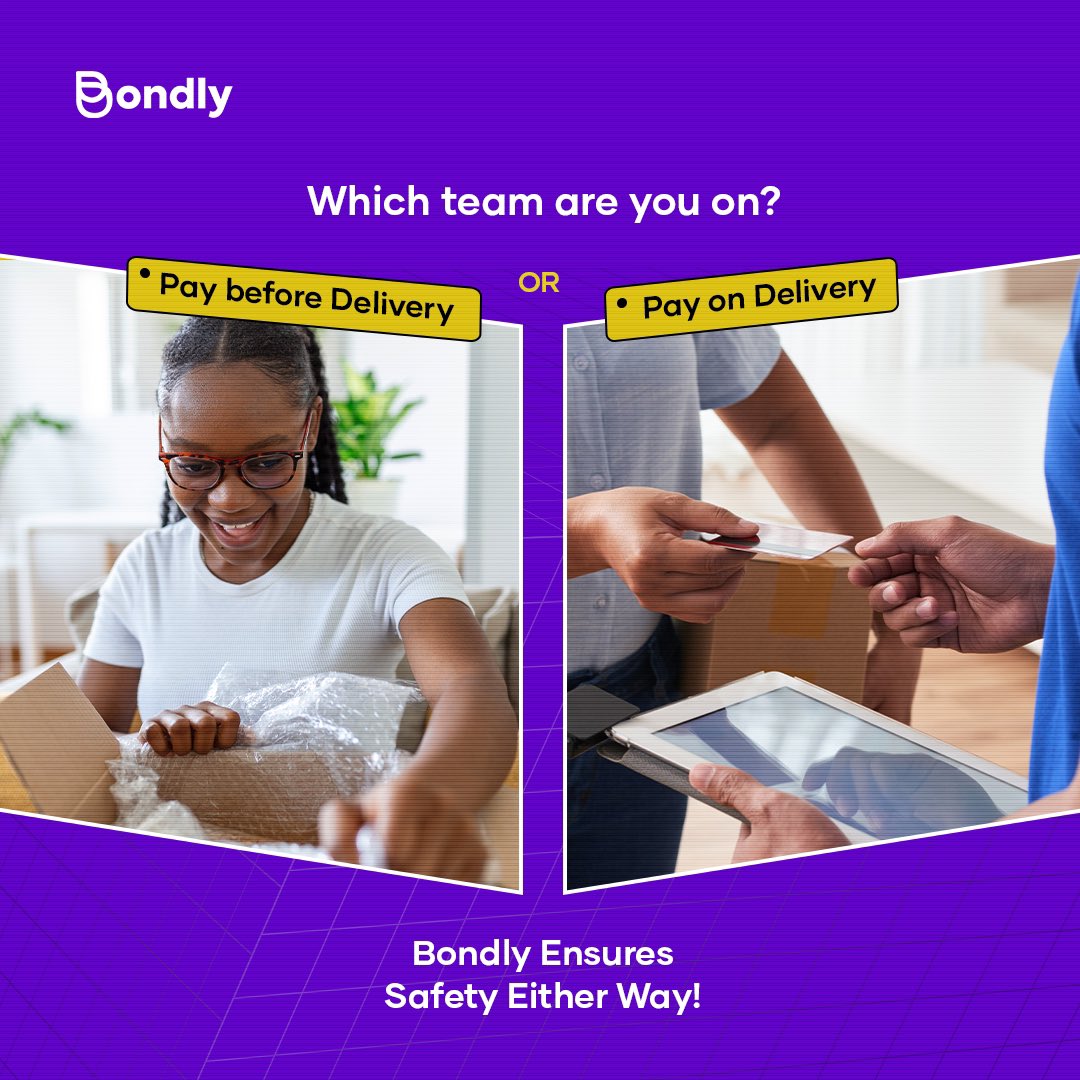 Bondlyhq's tweet image. Which team are you on and why? 

Well with Bondly you get to Sit on the fence while your orders are carried out without you loosing money. 

#SecuredTransaction #Bondly #MyBondlyApp #paywithbondly