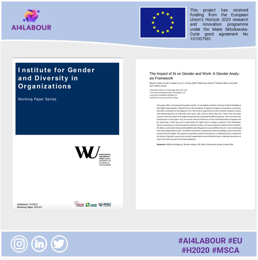 Unveiling the nexus of AI and gender at work with our recent working paper! 🌐 Delighted to share this pivotal research under our project, providing multi-layered insights into the evolving roles and challenges. #AIandGender #InnovativeResearch #GenderEquityInTech 🚀