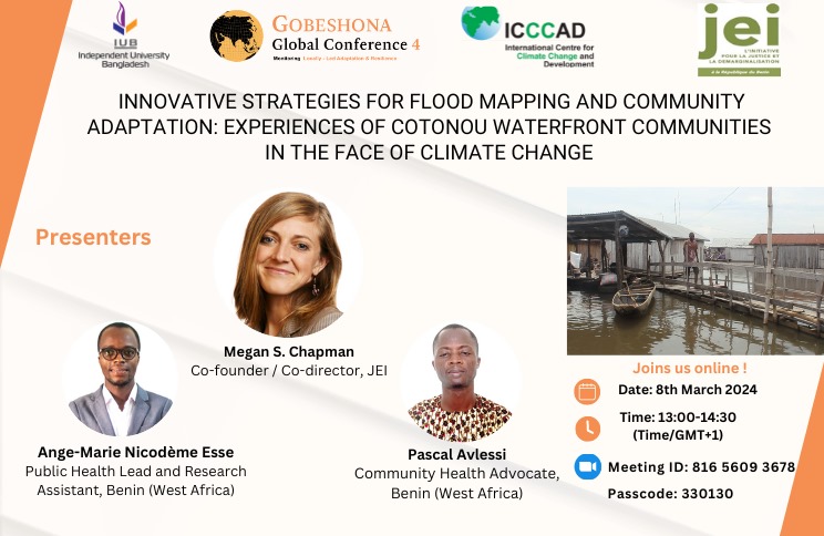 Joignez-vous à nous pour une présentation de @justempower Bénin à #Gobeshona !
🗓️ Date: 8 mars 2024
🕒 Heure: 13h00 à 14h30 (GMT+1)
🔗 Lien Zoom: us06web.zoom.us/j/81656093678?…
Utilisez Whova pour s'nscrire: whova.com/portal/registr…
#climatechange #localadaptation 
#Cotonou #community
