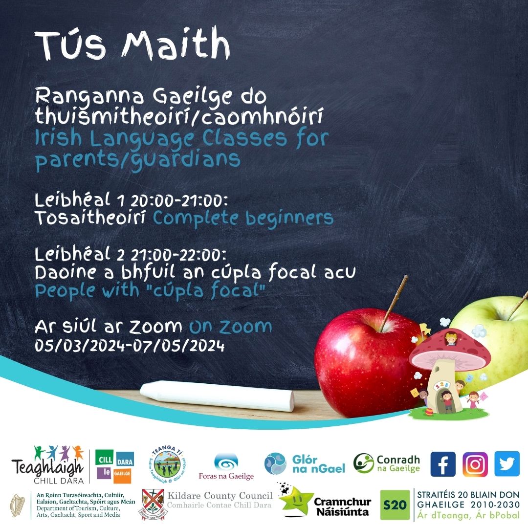 Ranganna Gaeilge do thuismitheoirí ag tosú inniu! Irish classes for parents starting today! @NaasBall @kfmradio @leinsleadernews @TeaghlaighCD @teangati @CnaG @GlornanGael @NiamhUiChadhla @kildarelibrary @KildareCoCo @SnaGaeilge @sultnasollan #SnaG24 #SnaG2024