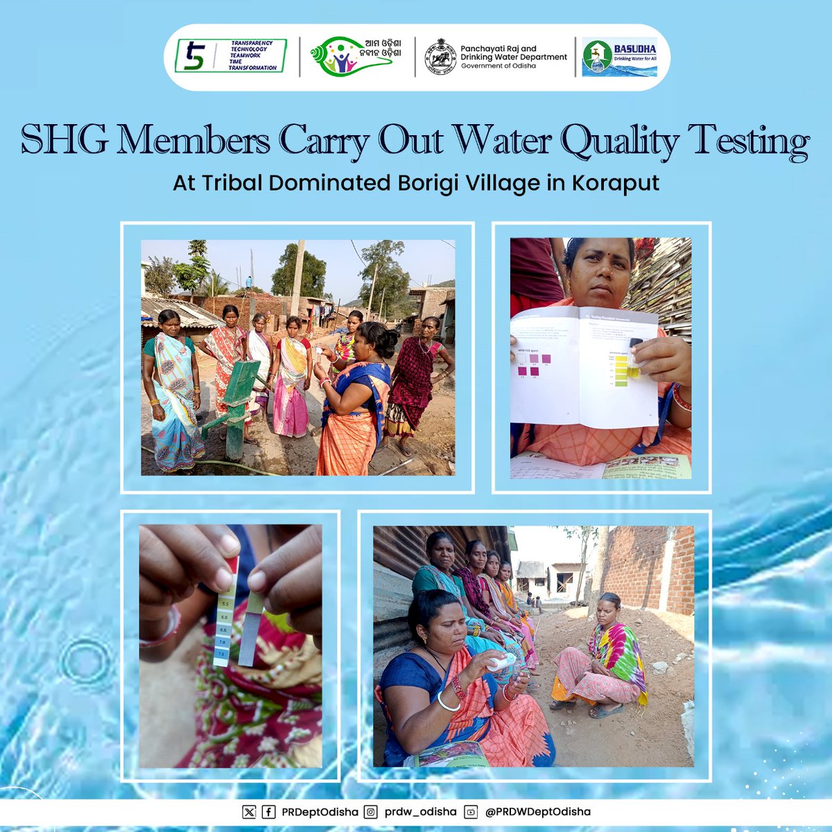 In a proactive move towards water safety, #SelfHelpGroup members in the remote village of Borigi under Narayanpatna block in #Koraput are testing water sources using #FieldTestingKits, ensuring clean and safe drinking water for their community.