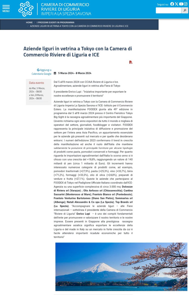 Aziende liguri in vetrina a Tokyo con Cciaa Riviere di Liguria e ICE #foodexjapan @asRivLig @ITAtradeagency rivlig.camcom.gov.it/eventi/aziende… #cciaarivlig