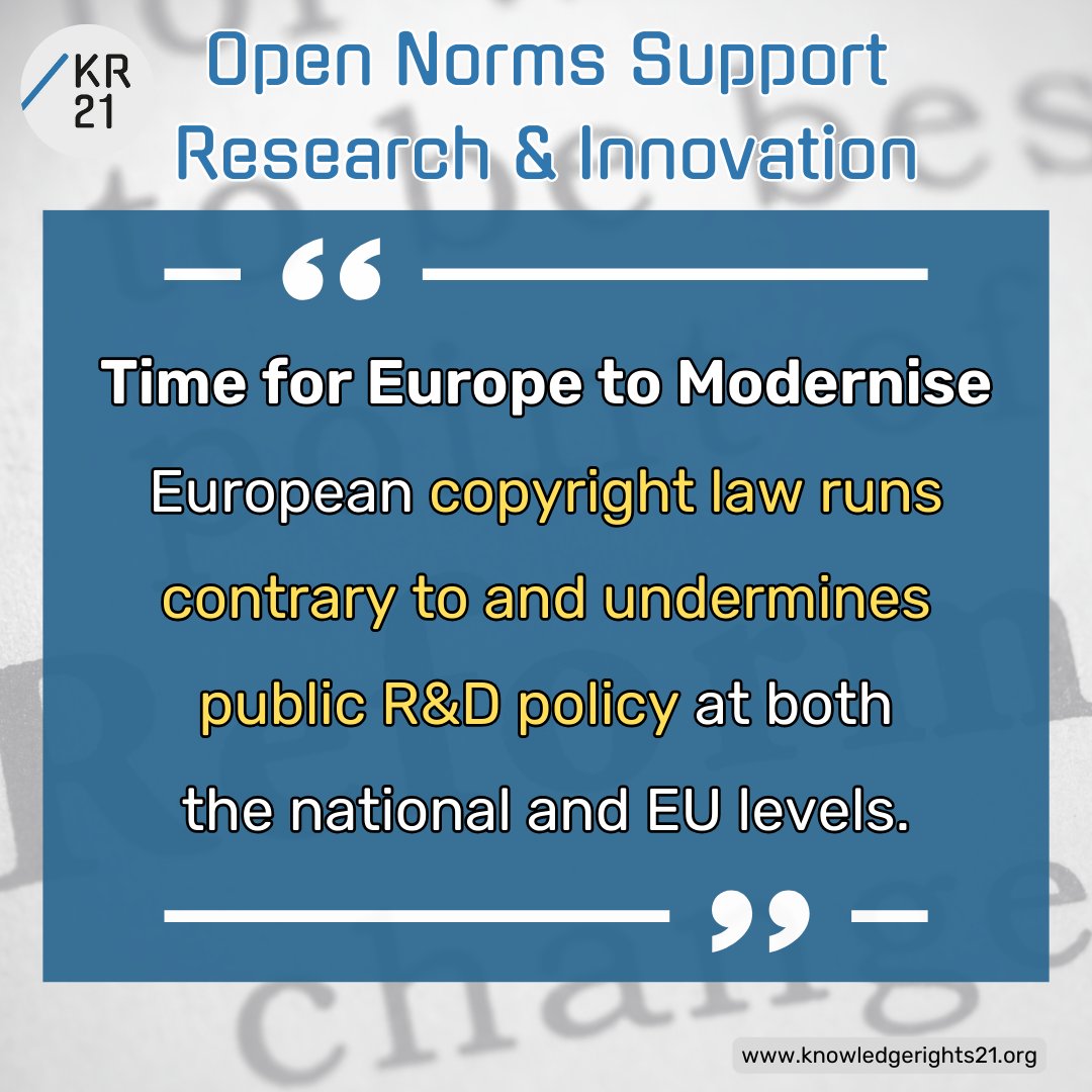 🔥 Time for Europe to modernise! Embrace #OpenNorms for #research & #innovation Inflexible and out-dated copyright laws have a detrimental impact: Europe can't rest on its laurels. Our latest blog explains why our new study shows the way forward Read more: knowledgerights21.org/news-story/ope…